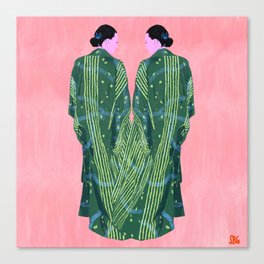 Woman in Green Kimono in Japan Canvas Print