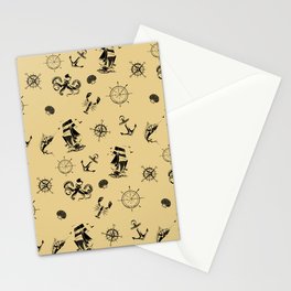 Beige And Black Silhouettes Of Vintage Nautical Pattern Stationery Card
