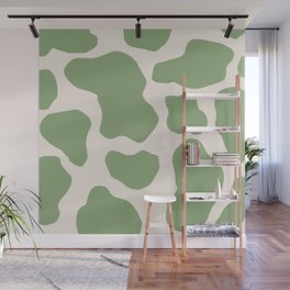 Retro Cottagecore Sage Green Cow Spots Wall Mural