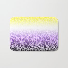 Ombré non-binary colours and white swirls doodles Bath Mat | Graphicdesign, Abstract, Black, Pattern, Heart, Tiedye, Purple, Spirals, Yellow, Nonbinary 