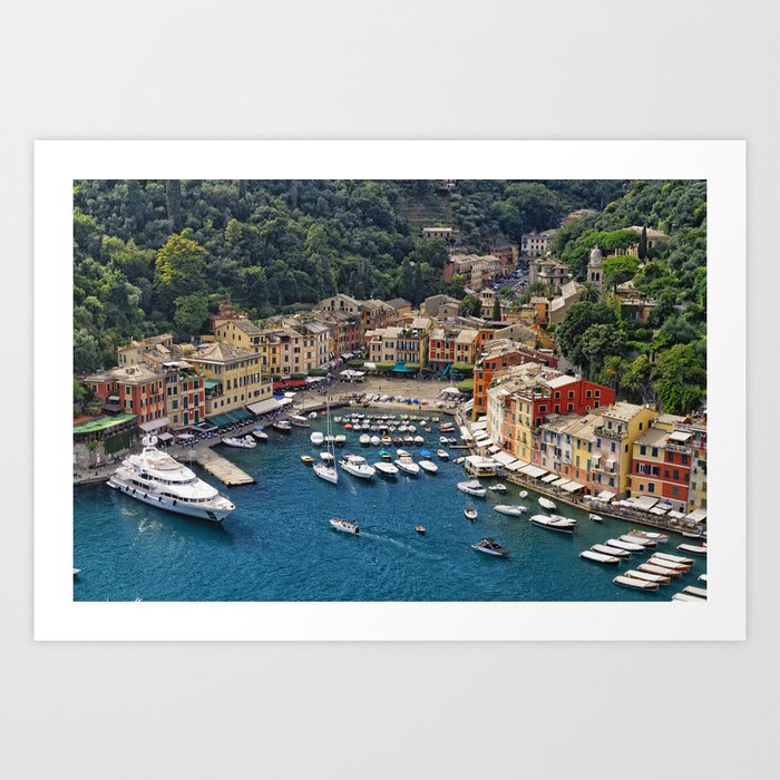  Small Harbor With Boats and Yachts Moored, Portofino, Liguria, Italy Art Print