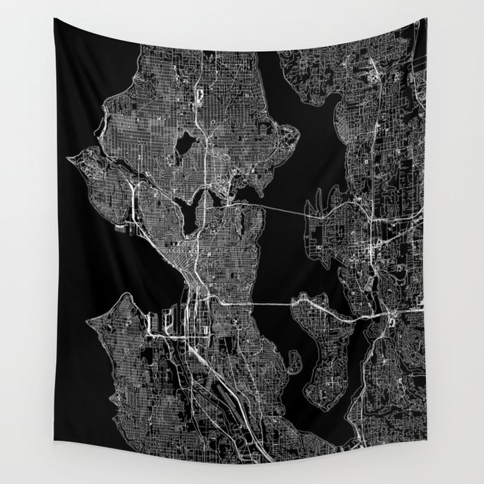 Seattle Black Map Wall Tapestry