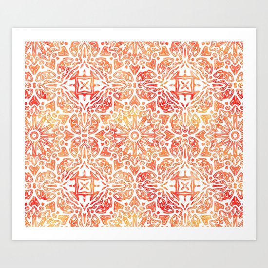 Oriental Watercolor ornament pattern yellow orange Art Print