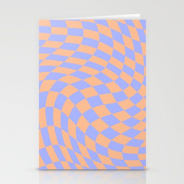 Pastel blue and orange swirl checker Stationery Cards
