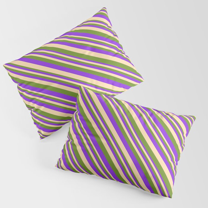 Purple, Tan, and Green Colored Lines Pattern Pillow Sham