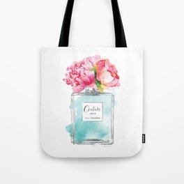 Perfume, watercolor, perfume bottle, with flowers, Teal, Silver, peonies, Fashion illustration Tote Bag | Bestfriend, Perfumebottle, Fashionartprints, Painting, Bestgifts, Watercolor, Silver, Teal, Bestseller, Makeup 