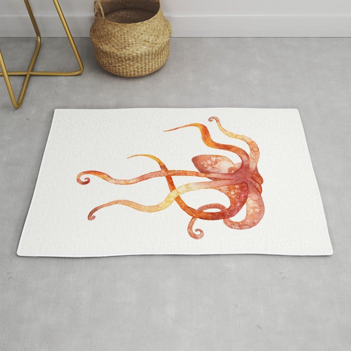 Watercolour Octopus - Red and Orange Rug