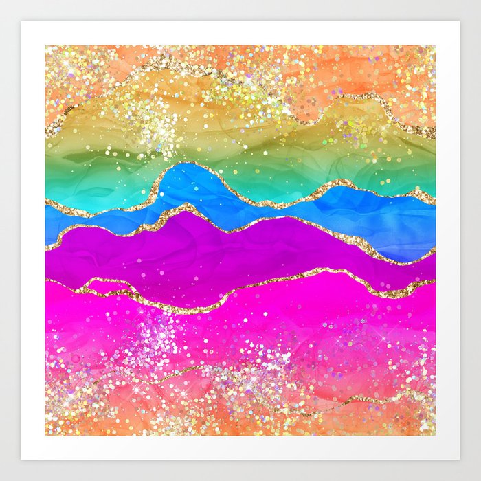 Vibrant Rainbow Glitter Agate Texture 01 Art Print