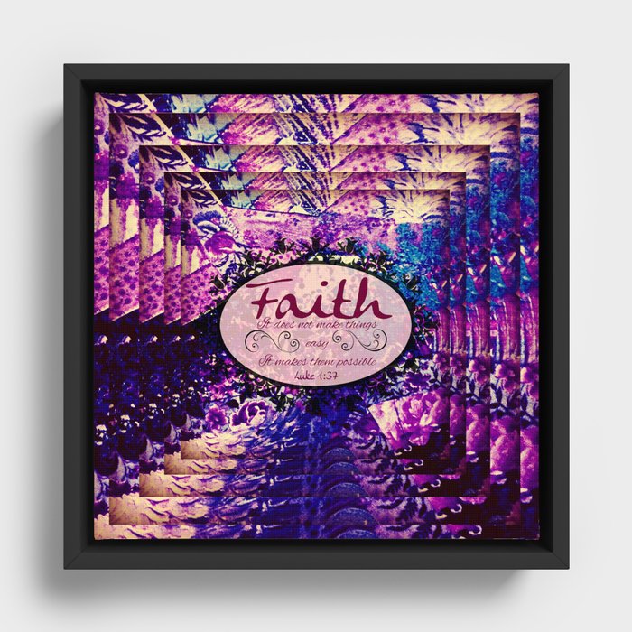 FAITH Colorful Purple Christian Luke Bible Verse Inspiration Believe Floral Modern Typography Art Framed Canvas