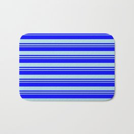 [ Thumbnail: Blue and Powder Blue Colored Stripes/Lines Pattern Bath Mat ]