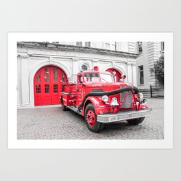 Fire Engine House No. 1 Art Print | Door, Lights, Fire, Antique, Bell, Pave, Tennessee, Firefighter, House, Red 