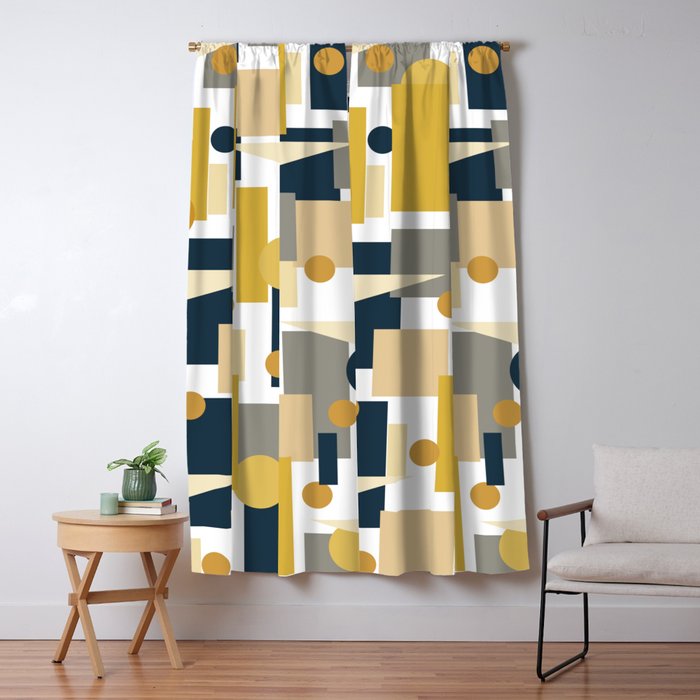MidCentury Modern Geometrica Pattern in Navy Blue, Mustard, Grey
