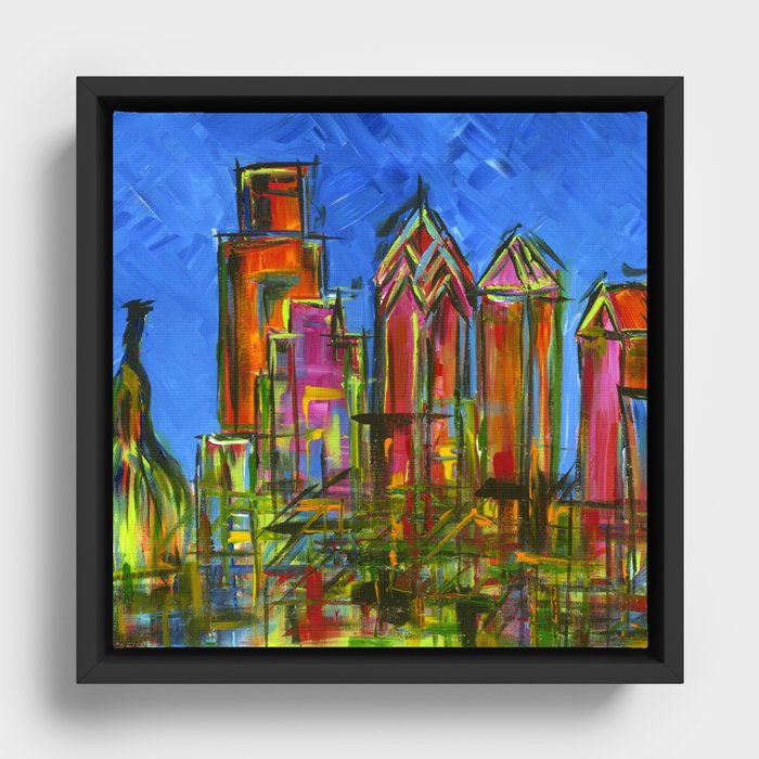 Philly Neon Skyline Framed Canvas
