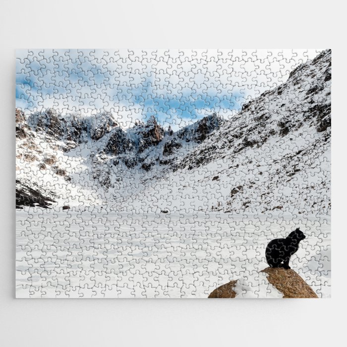 Argentina Photography - A Black Cat In The Snowy Mountain Terrain Jigsaw Puzzle