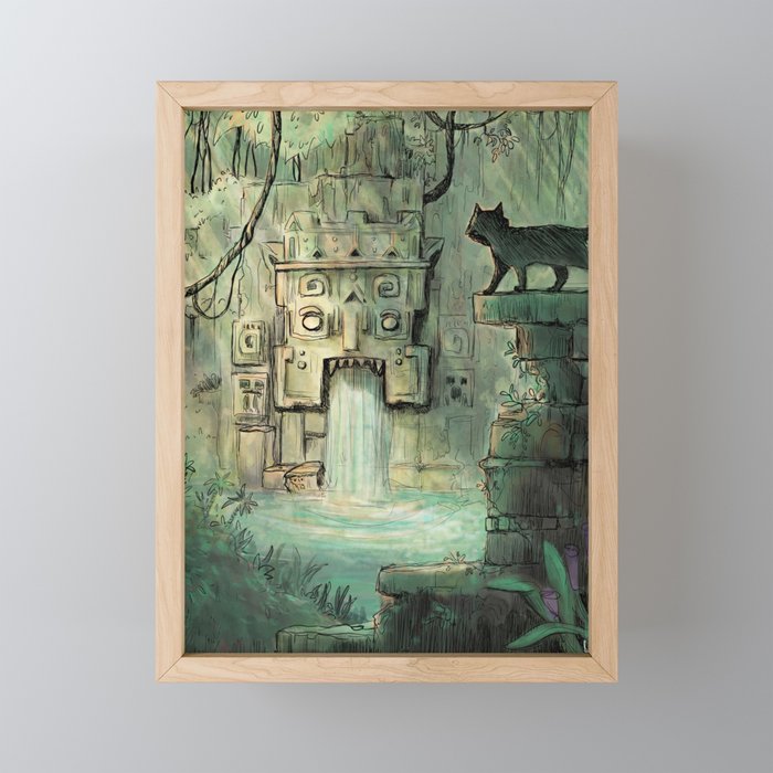 Curious Cat in Ancient Ruins Framed Mini Art Print