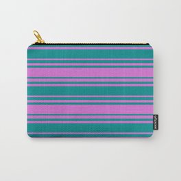 [ Thumbnail: Orchid and Dark Cyan Colored Stripes/Lines Pattern Carry-All Pouch ]