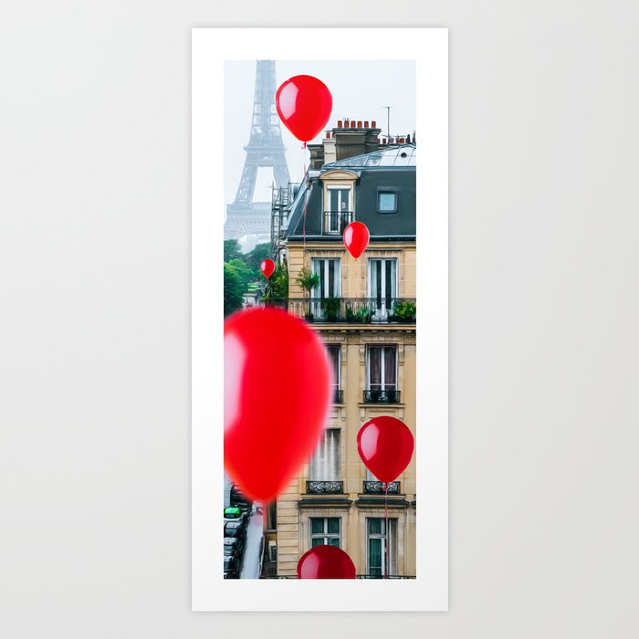 Red balloons and the street of Paris.  Art Print