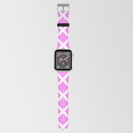 Lattice Trellis Diamond Geometric Pattern Rose Pink and White Apple Watch Band