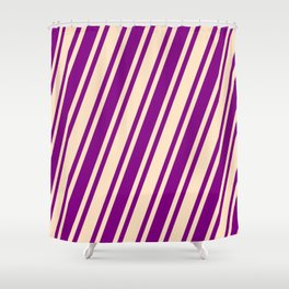 [ Thumbnail: Purple & Bisque Colored Striped/Lined Pattern Shower Curtain ]