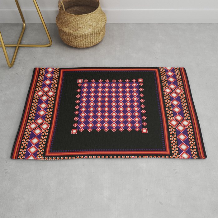 Geometric frame design, Traditional Embroidery pattern, seamless cultural folk art. Rug