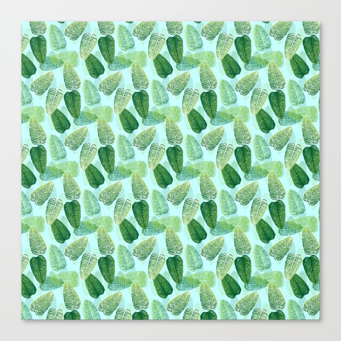 Summer Leaves - Blue Background Canvas Print
