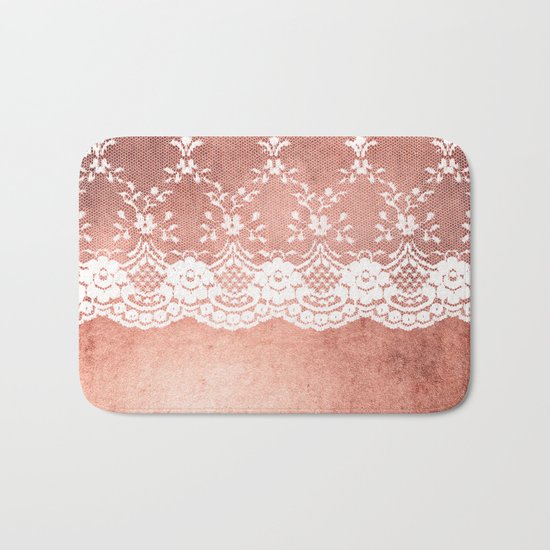 White floral luxury lace on pink rosegold grunge backround Bath Mat