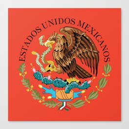 Flag of Mexico Seal on Adobe red background Canvas Print