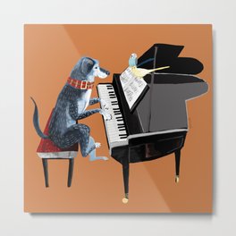 Piano lesson with Angel Metal Print | Budgie, Cute, Music, Animal, Doggy, Funny, Musician, Digital, Belettelepink, Painting 