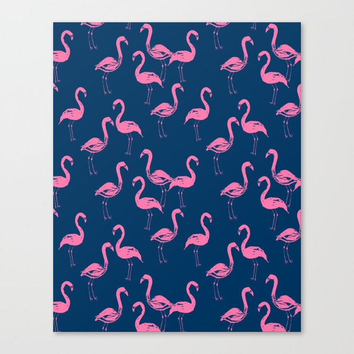 Flamingo modern watercolor girly cute navy blue pastel pink case tropical island summer animal  Canvas Print