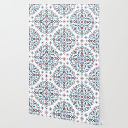 Ornamental Ethnic Bohemian Pattern XV Cobalt Crimson Wallpaper