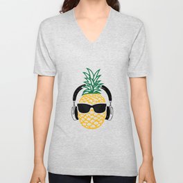 Cool Music Lover Pineapple Design  V Neck T Shirt