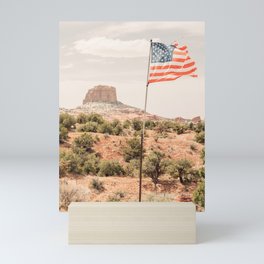 Square Butte Rock in Arizona - American Flag - Southwest USA Photo Mini Art Print