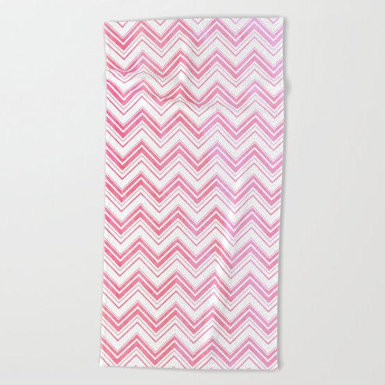 Chevron pattern pink watercolor on white #Society6 Beach Towel
