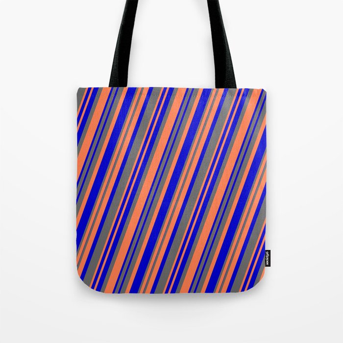 Blue, Dim Gray, and Coral Colored Lines Pattern Tote Bag