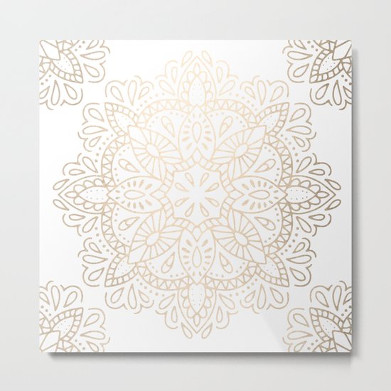 Mandala White Gold Shimmer by Nature Magick Metal Print