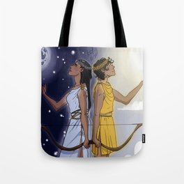 Artemis and Apollo - Moon and Sun Tote Bag
