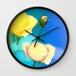 Lemon Yellow Roses Wall Clock