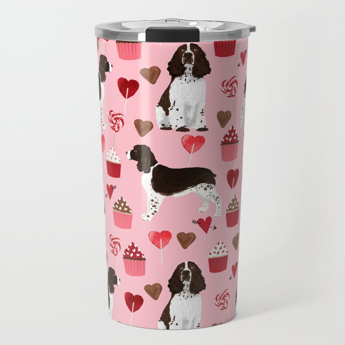English Springer Spaniel love hearts valentines day gifts for dog person pet friendly pet portrait Travel Mug