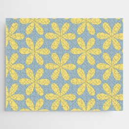 Yellow floral pattern on blue II Jigsaw Puzzle