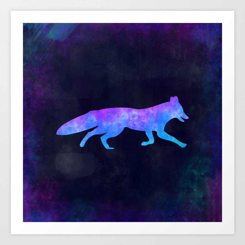 Fox In Space Animal Graphic Art Watercolor Canvas Painting