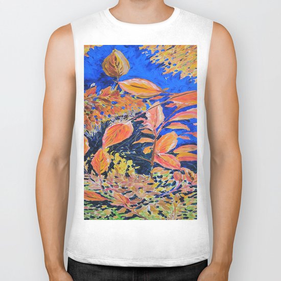 colored autumnleaves under the blue sky Biker Tank