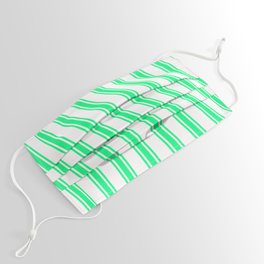 [ Thumbnail: White and Green Colored Lines Pattern Face Mask ]