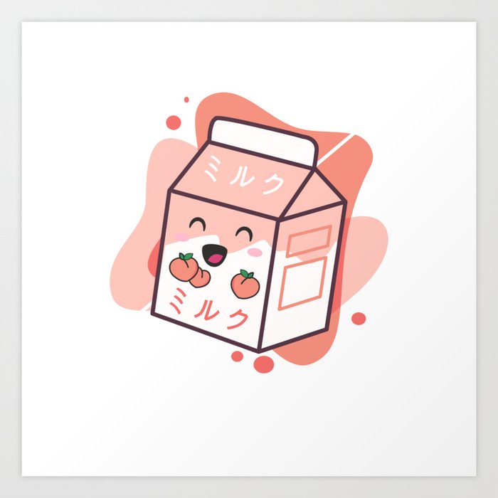 kawaii cow retro japanese peach milk art print by dalukey society6