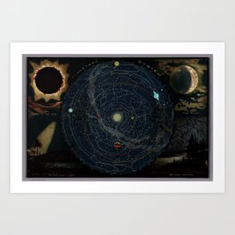 Planetary System. Eclipse of the Sun. The Moon. The Zodiacal Light. Meteoric Shower. Art Print | Night, Sun, Space, Scifi, Drawing, Planets, Atlas, Planet, Map, Dark 