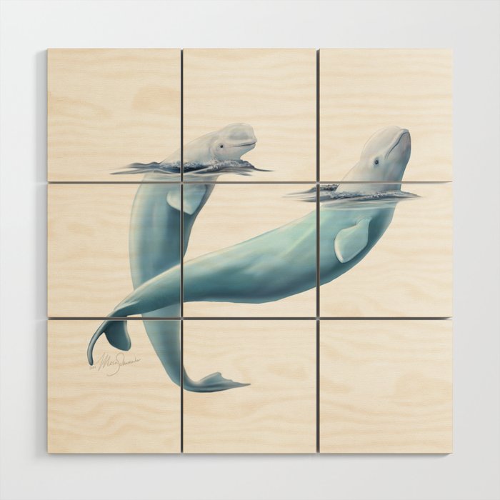 Beluga whale art print Wood Wall Art