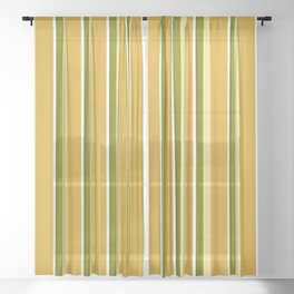 [ Thumbnail: Eye-catching Green, Tan, Goldenrod, White, and Dark Green Colored Lined/Striped Pattern Sheer Curtain ]