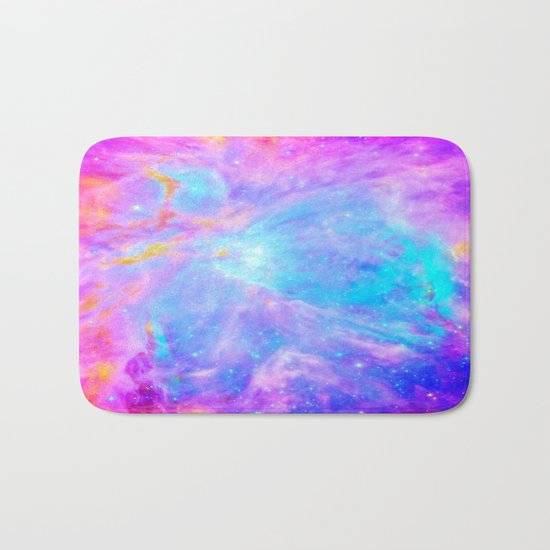 Orion nebulA : Bright Pink & Aqua Bath Mat