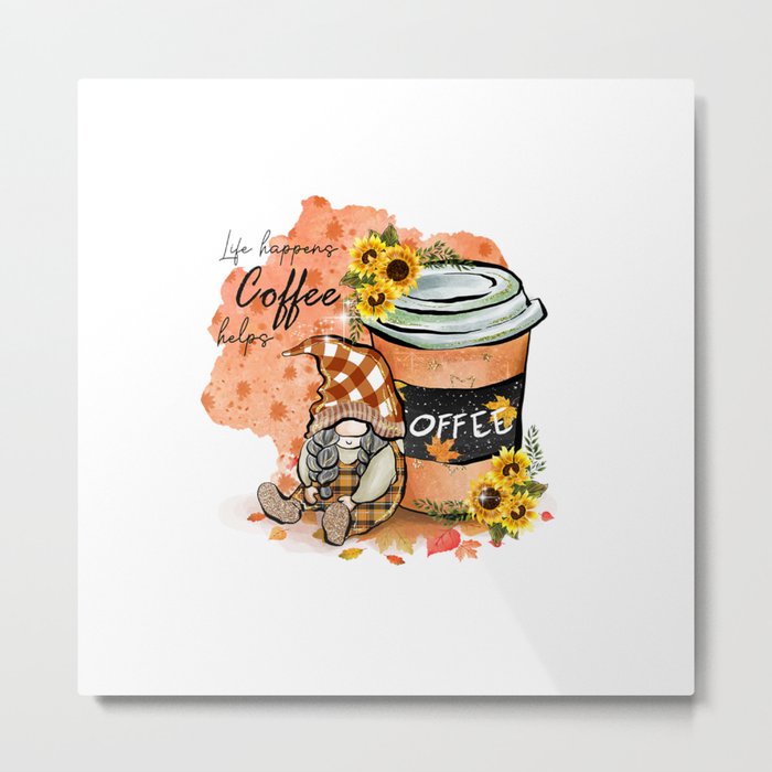 Autumn coffee graphic sublimation gnome Metal Print