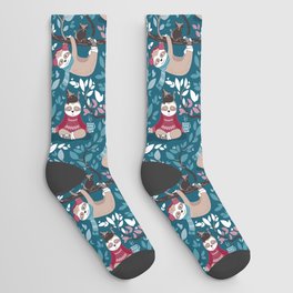 Hygge sloth // turquoise and red Socks