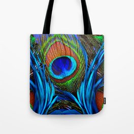 ABSTRACT DECORATIVE BLUE PEACOCK FEATHER ART Tote Bag